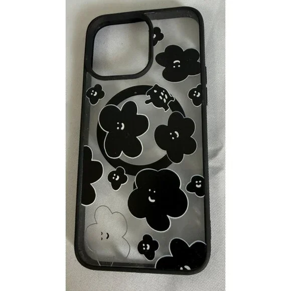 iPhone 14 Pro Max+/iphone15 Pro Max‎ Case MagSafe Ring Black Floral Design