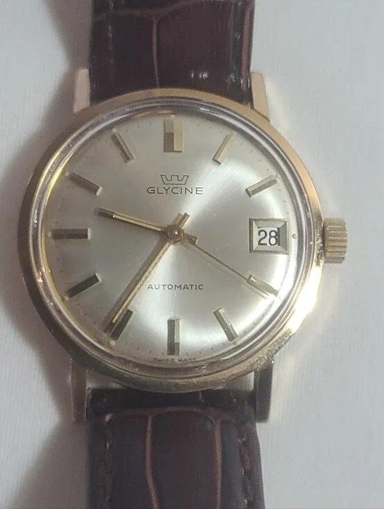 Glycine Vintage Automatic Swiss Made Gold Tone Date Watch