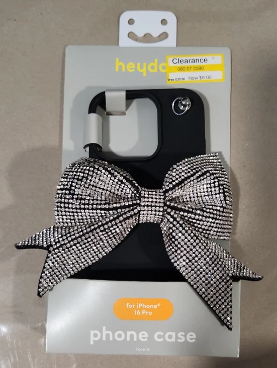 heyday Black Phone Case with Sparkling Bow for iPhone 16 Pro