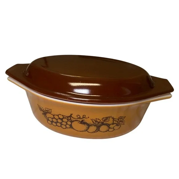 Vintage Pyrex 043 Old Orchard 1.5 Qt Oval Covered Casserole Dish w/ 943C Lid