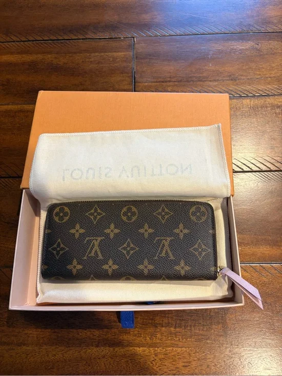 Louis Vuitton Monogram Zip Wallet in Brown with Light Pink Pull