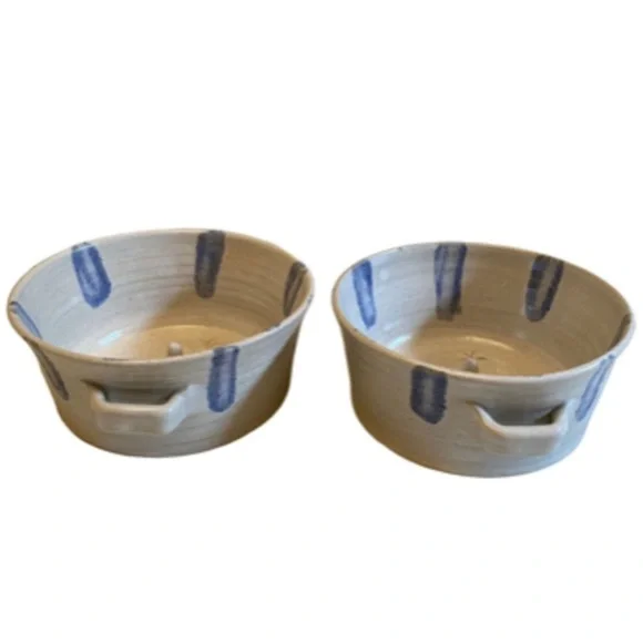 Vtg‎ 90s Dixieland Apple Baker Set Seagrove Pottery Blue White Randy Sandy James