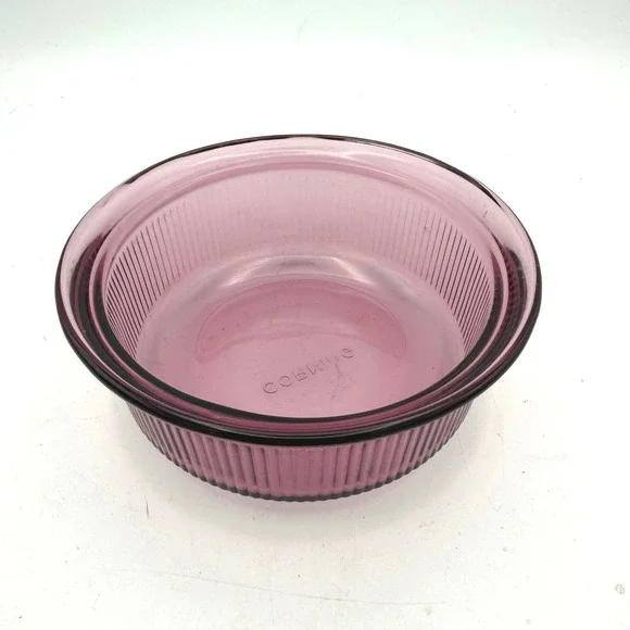 Corning Visions C-16-B Casserole Dish 1 Pint Cranberry Ribbed Glass No Lid