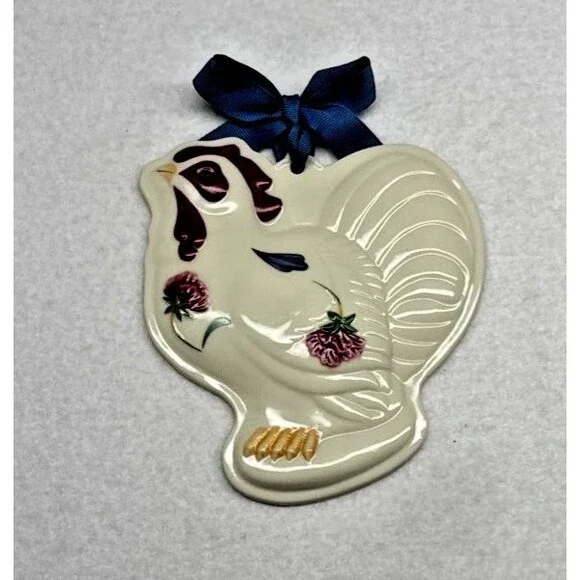 Lenox Poppies Barnyard Rooster Cookie Mold Wall Plaque Porcelain Ribbon VTG