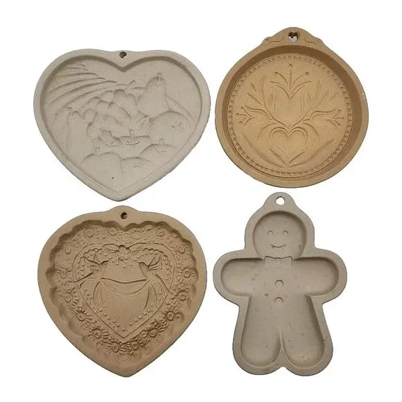 Stoneware Cookie Molds Lot 4:  Brown Bag, Pampered Chef, World Market