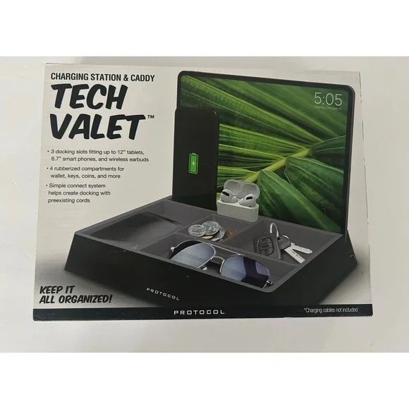 tech valet charging organizer with device docking