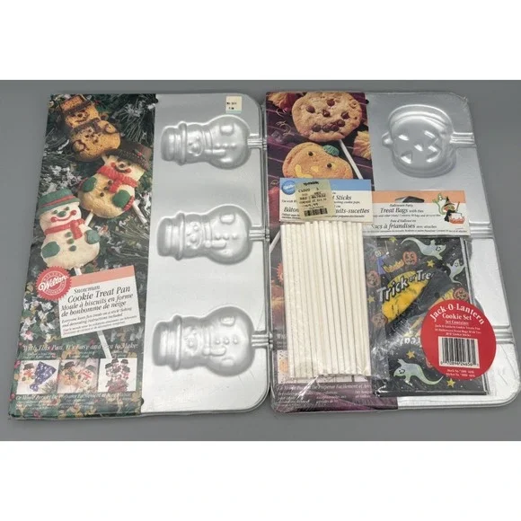 Vintage‎ Wilton Snowman & Pumpkin Cookie Pan Christmas & Halloween Baking NOS