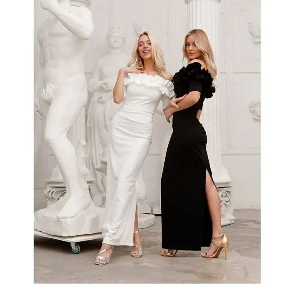 XSCAPE 3856X Off the Shoulder Ruffle Crepe Trumpet Gown black NWT $258