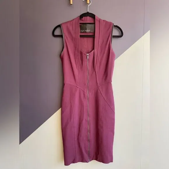Yigal Azrouël $950 Burgundy Jersey Front Zip Dress w/ Leather Accents, Sz 4, EUC