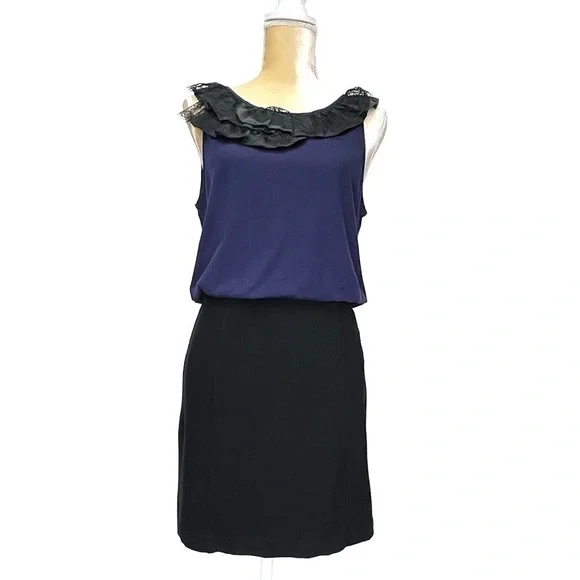 Theory Dress Size Medium Sleeveless Mini Fitted Skirt Bloused Bodice Black Blue