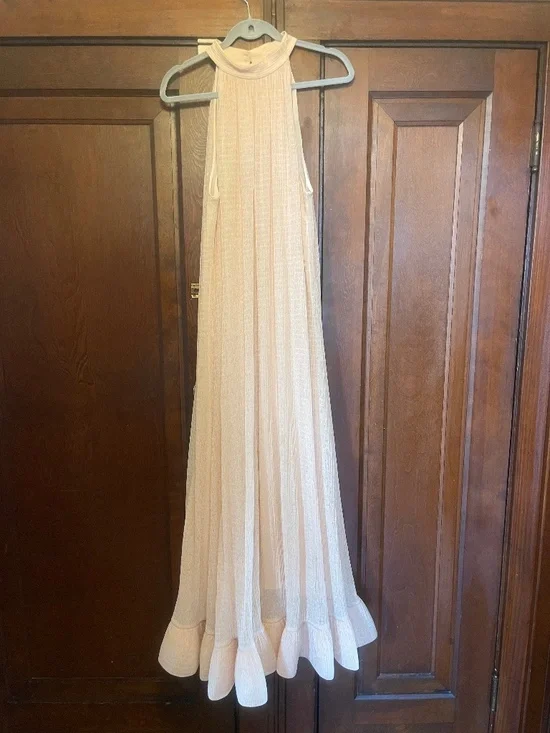 Cream long dress with ruffles