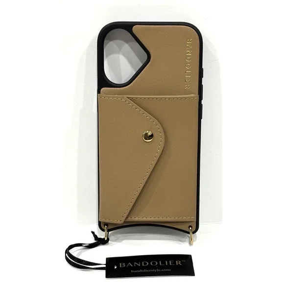 Bandolier iPhone 16 Genuine Leather Wallet Crossbody Phone Case Tan New With Tag