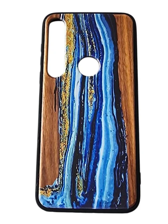 Wood Grain & Blue Marble Case For Motorola Moto G8 Plus
