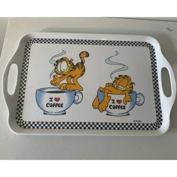 Vintage Paws Garfield The Cat Double Handle Serving Tray I Love Coffee