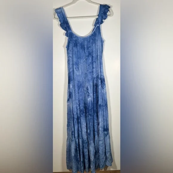 NWT BB Dakota blue tie-dye ruffle tiered maxi dress sz S fairy boho hippie