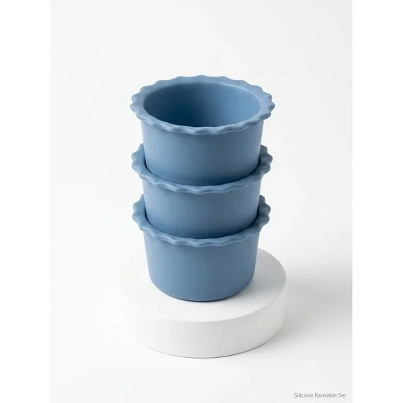 Chantal Blue Fluted Ceramic Ramekins 1 Cup Baking Cups Set of 3 93-RMR08/4
