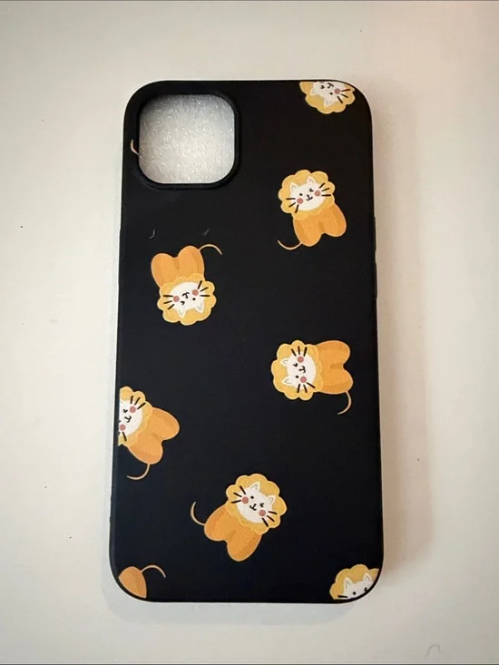 Black iPhone 14 Case with Yellow Lion Pattern - Unbranded