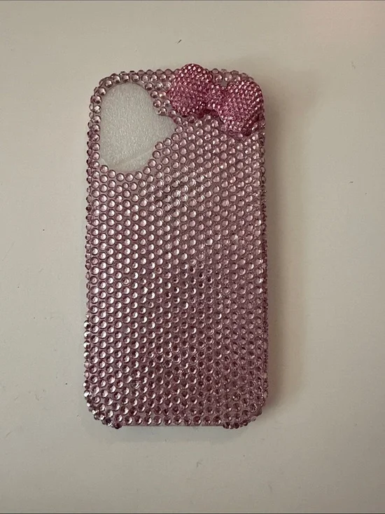 Pink Rhinestone Bling iPhone 17 Case with Hello Kitty Bow Accent