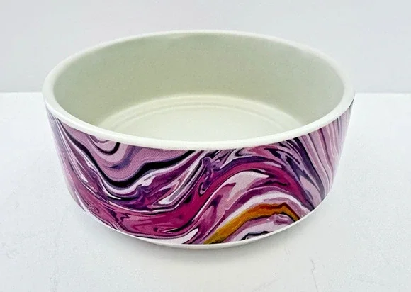 WHISKER CITY Marbled Purple and Yellow Ceramic Cat Dish Bowl 4.5