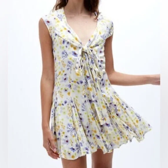 NWT FREE PEOPLE “It Takes Two” wrap mini dress in ivory combo