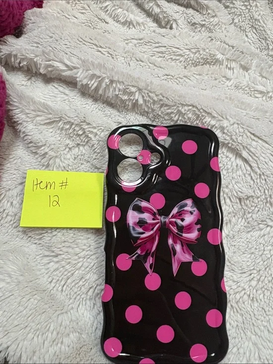 Pink Polka Dot Bow iPhone Case - Black & Pink