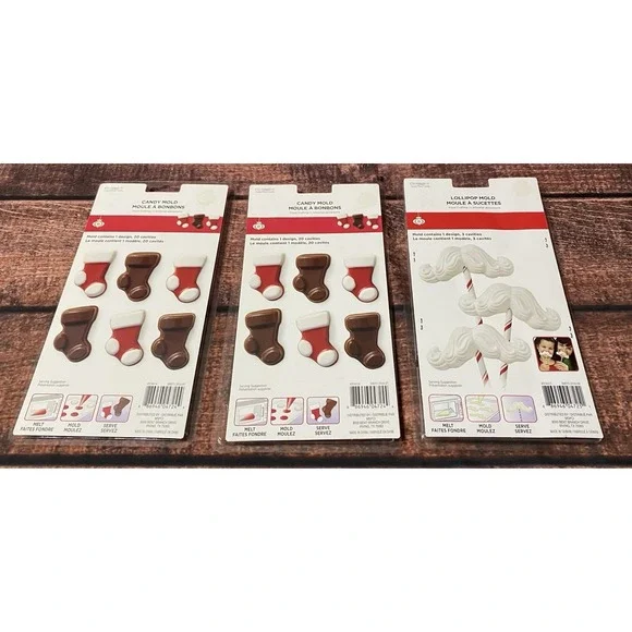 Celebrate It Christmas Chocolate Molds Stockings and Mustache Pops Lot Of 3
