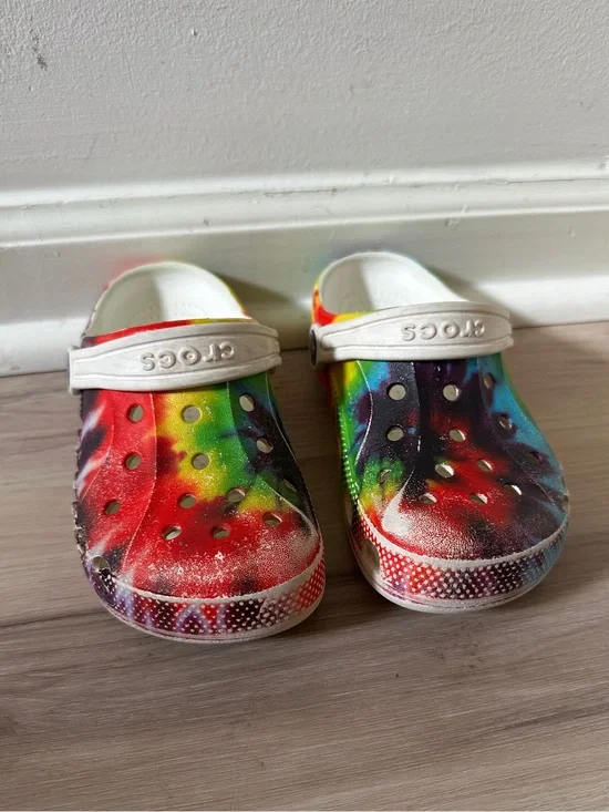 CROCS Kids Tie-Dye Rainbow Clog with White Strap