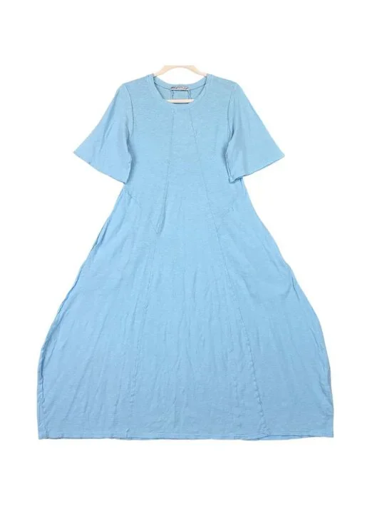 Cut Loose Dress Womens M Blue T-Shirt Seamed Midi Short Sleeve Pockets Casual