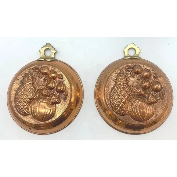 Vintage ODI Copper Fruit Molds Set of 2 Hanging Kitchen Decor Assorted Relief