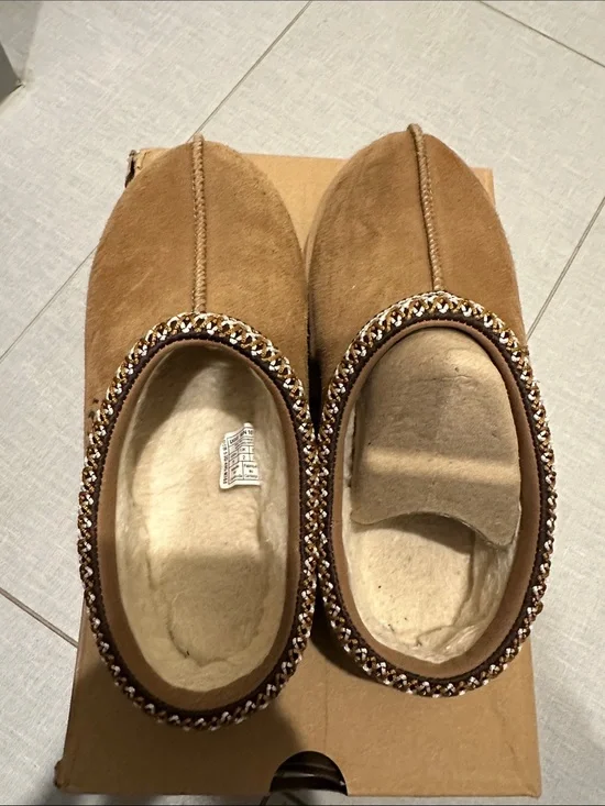 UGG Chestnut Braided-Trim Shearling Lined Slip-On Slippers