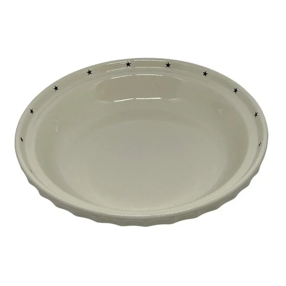 Longaberger All American Pie Plate Pottery Ivory Woven Stars Stripes Baking Dish