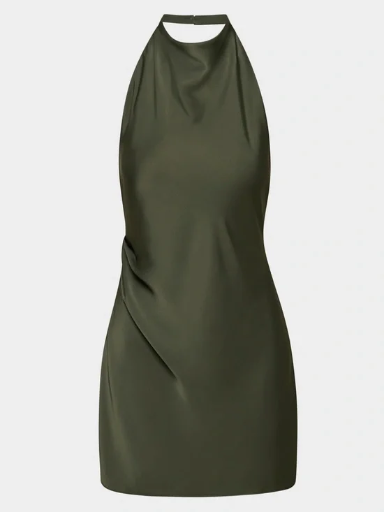 Aritzia Olive Halter Satin Mini Dress