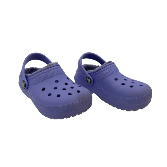 Crocs Kids Classic Lined Clogs Purple Fleece Warm Comfort Shoes‎ C9