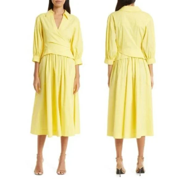 New! Cinq a Sept Camron Midi Dress in Dayglow Yellow nwot 17697