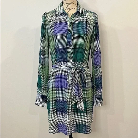 BCBG MaxAzria 100% silk popover belted shirt dress like new S