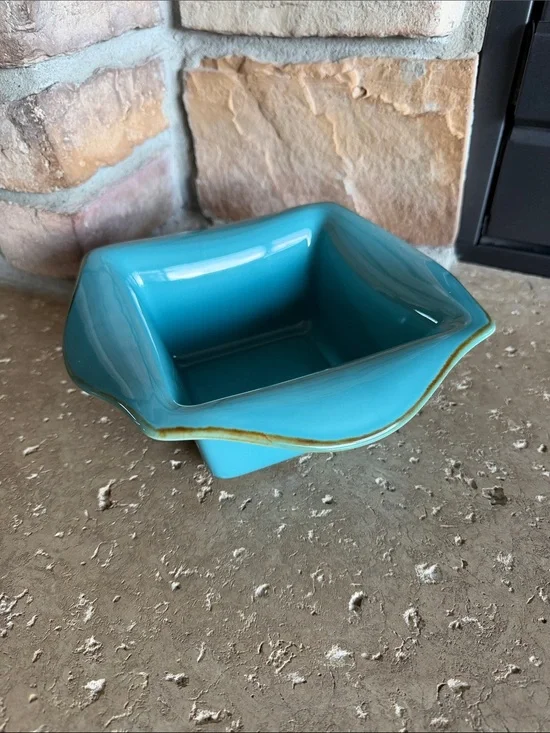 Southern Living At Home Turquoise Stoneware Square Dip Bowl with Flared Rim