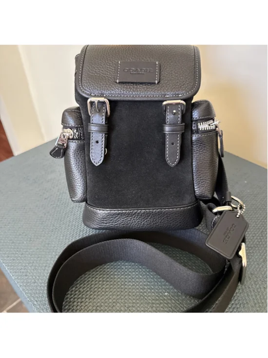 Coach Black Suede Pebble Leather Sprint Sling Pack Backpack