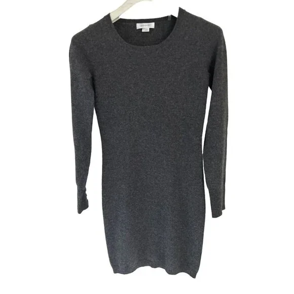 Christopher Fisher 100% Cashmere Dress Crewneck Gray Fitted Long Sleeve Size XS