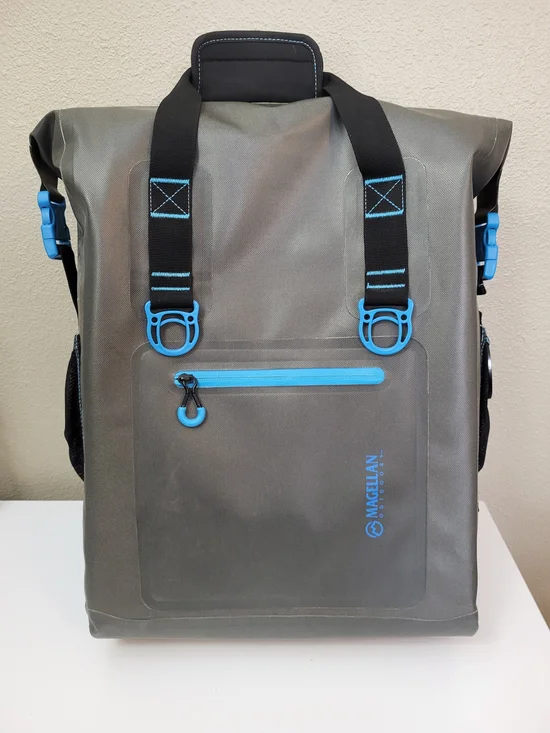 Magellan Outdoors Gray Waterproof Zip Top Backpack with Blue Accents