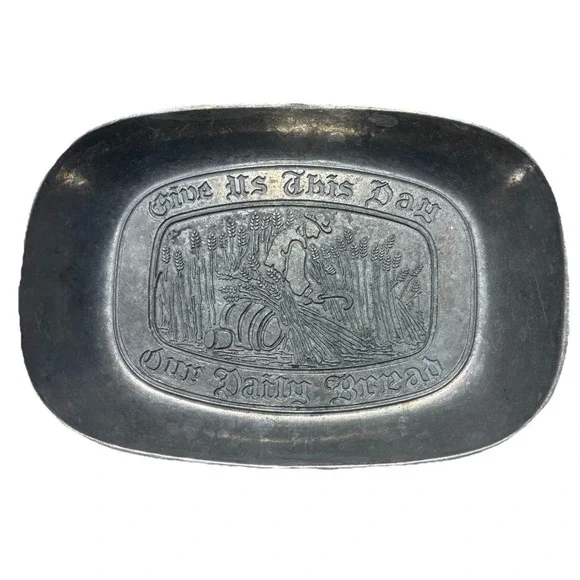 Pewter Bread Tray Give Us This Day Our Daily Bread 8x6