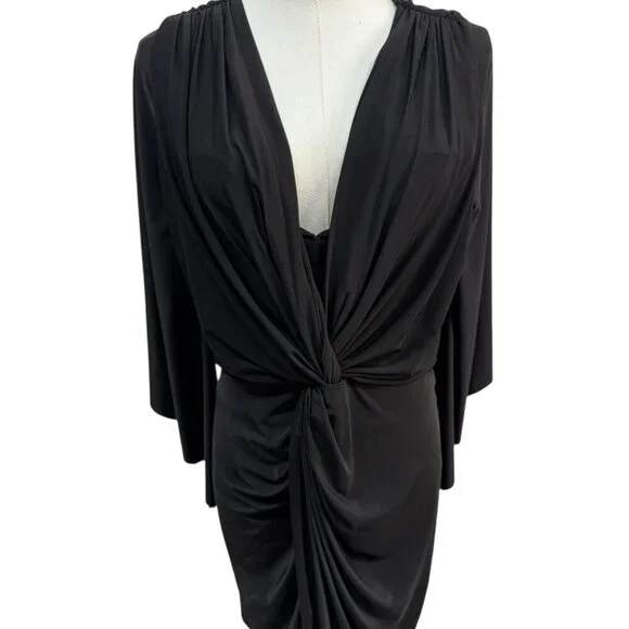 MISA Los Angeles Black Draped Mini Dress XS NWT Twist Front