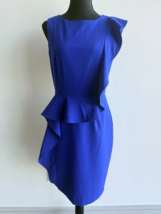 Calvin Klein Royal Blue Sleeveless Blue Ruffle Dress