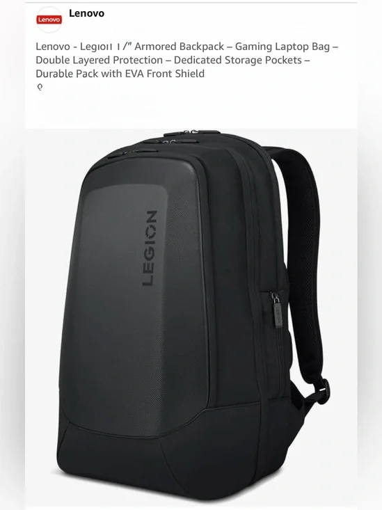 Lenovo Legion 17” Black Armored Laptop Backpack