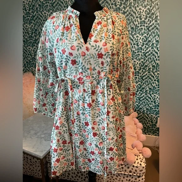 Draper James White Floral Drawstring Waist Tunic