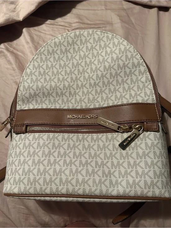 Michael Kors Cream & Brown MK Logo Dome Backpack