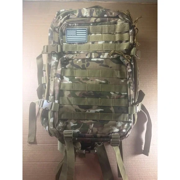 Tactical Backpack Multicam Camo MOLLE Assault Pack Hiking Camping Ruck USA Flag