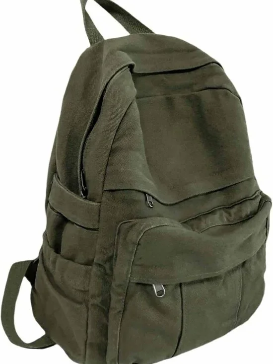 Retro Military Green Canvas Backpack - Unisex Rucksack for School, Travel
