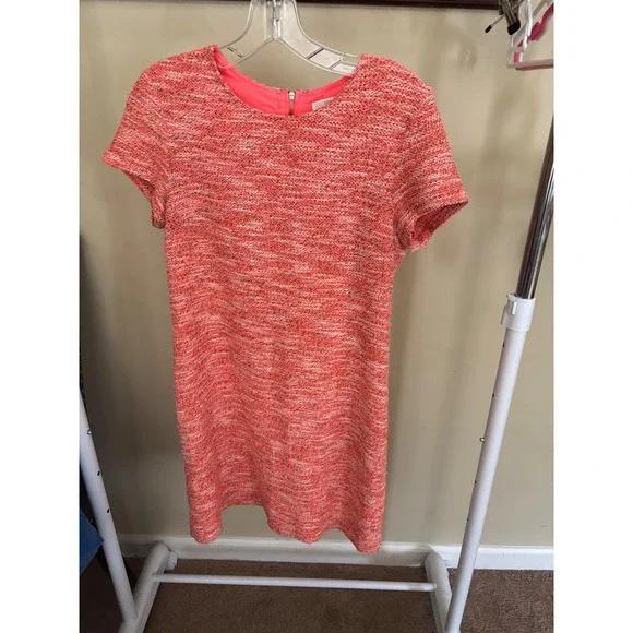 Piperlime Collection Women Coral Tweed Short Sleeve Shift Dress Sz S Exposed Zip