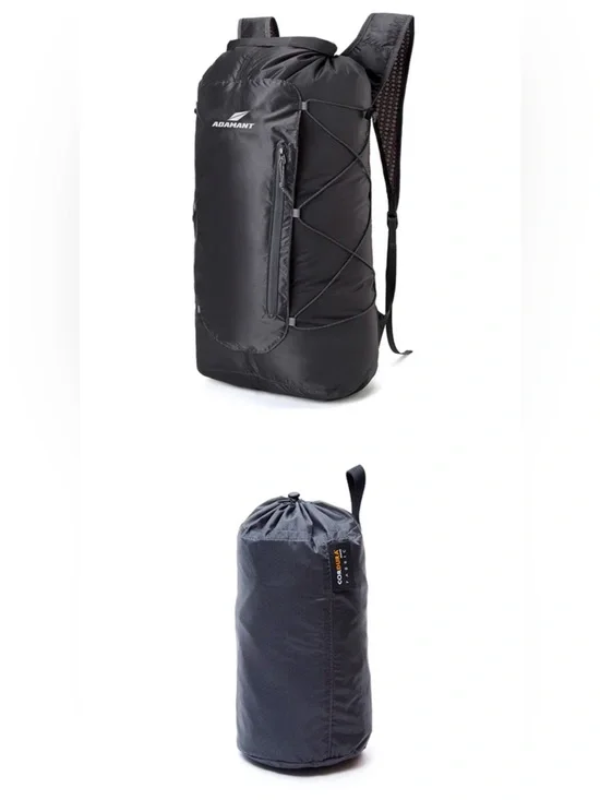 Adamant Black Lightweight Packable Backpack with External Bungee