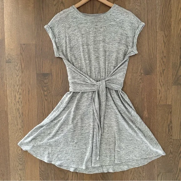 Rebecca Taylor Linen Jersey Tie-Waist Short Sleeve Sheath Dress Heather Grey S
